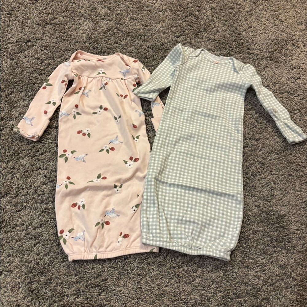 Carter's Pink Floral and Green Checkered Nightgowns